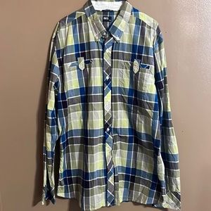 Mens BKE blue / green plaid athletic fit dress shirt sz XL